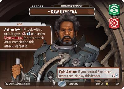 Saw Gerrera - Bring Down the Empire (Showcase) A Lawless Time Rare Star Wars Unlimited card — value and price
