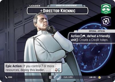 Director Krennic - Amidst My Achievement (Showcase) A Lawless Time Rare Star Wars Unlimited card — value and price