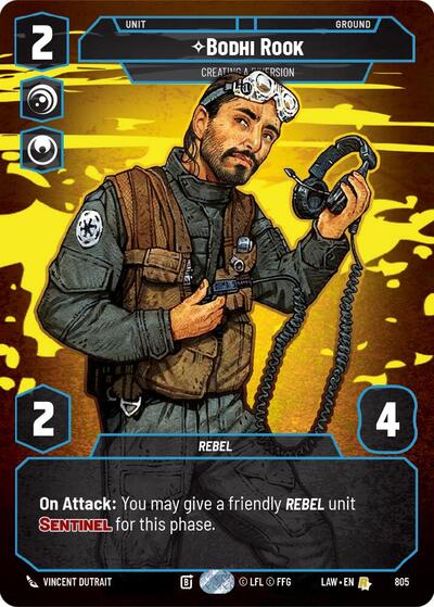 Bodhi Rook - Creating a Diversion (Prestige) A Lawless Time Rare Star Wars Unlimited card — value and price