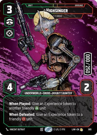 Highsinger - Deadly Droid (Serialized) A Lawless Time Rare Star Wars Unlimited card — value and price