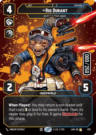 Rio Durant - Beckett's Right Hands (Serialized) A Lawless Time Rare Star Wars Unlimited card — value and price