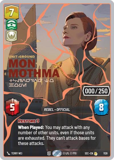 Mon Mothma - Clinging to Hope (Serialized) (Rose Gold) – Secrets of Power #1128 Star Wars: Unlimited card