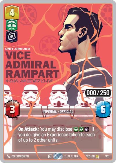 Vice Admiral Rampart - On Schedule (Serialized) (Rose Gold) – Secrets of Power #1133 Star Wars: Unlimited card