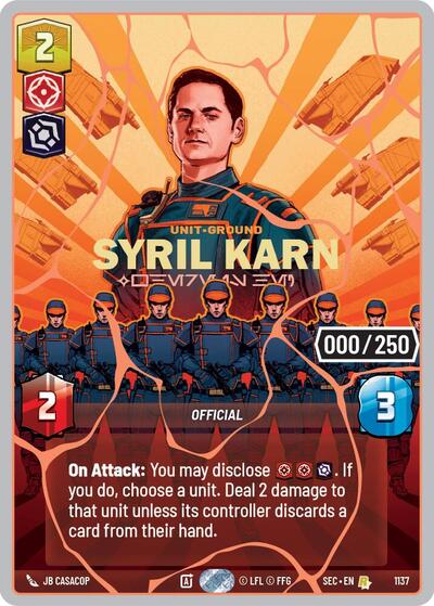 Syril Karn - Where Is He? (Serialized) (Rose Gold) – Secrets of Power #1137 Star Wars: Unlimited card