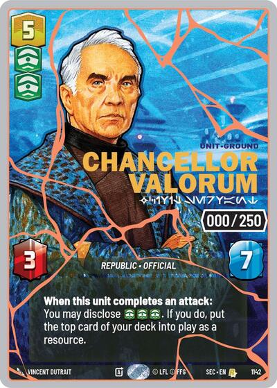 Chancellor Valorum - Civil Servant (Serialized) (Rose Gold) – Secrets of Power #1142 Star Wars: Unlimited card