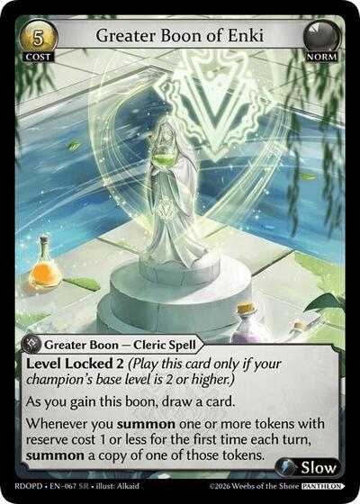 Greater Boon of Enki Radiant Origins: Pantheon Super Rare Grand Archive card — value and price