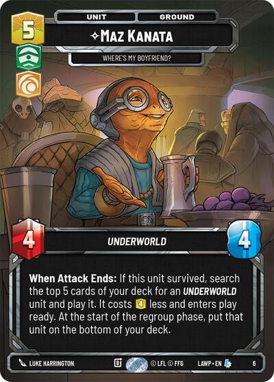 Maz Kanata - Where's My Boyfriend? A Lawless Time: Weekly Play Promos Legendary Star Wars Unlimited card — value and price