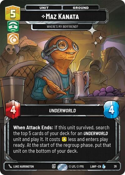 Maz Kanata - Where's My Boyfriend? (Foil) A Lawless Time: Weekly Play Promos Legendary Star Wars Unlimited card — value and price