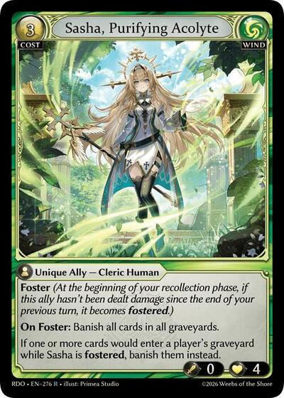 Sasha, Purifying Acolyte — Foil Radiant Origins Rare Grand Archive card — value and price