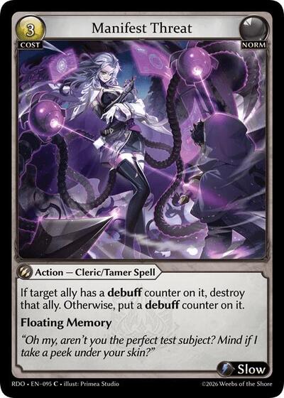Manifest Threat (Curio Foil) Radiant Origins Common Grand Archive card — value and price