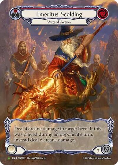 Emeritus Scolding (Red) (Marvel) - TNP007 Flesh and Blood: Promo Cards Promo Flesh and Blood card — value and price