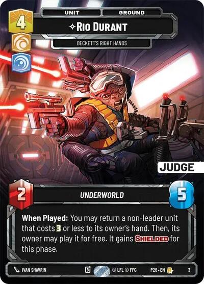 Rio Durant - Beckett's Right Hands Judge Promos Rare Star Wars Unlimited card — value and price