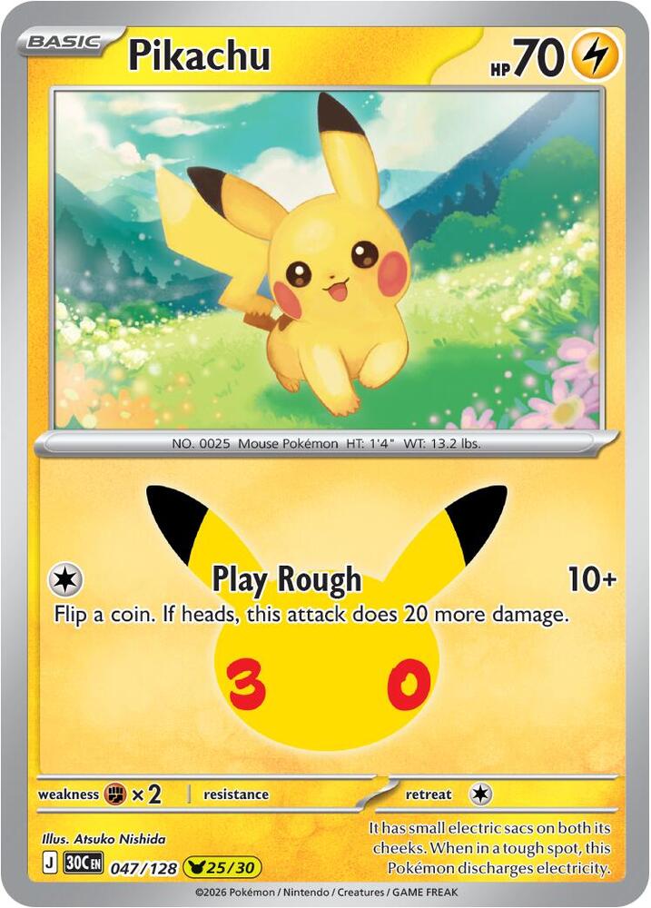 Pikachu - 047/128 - ME: 30th Celebration - Pokemon - TCGplayer.com