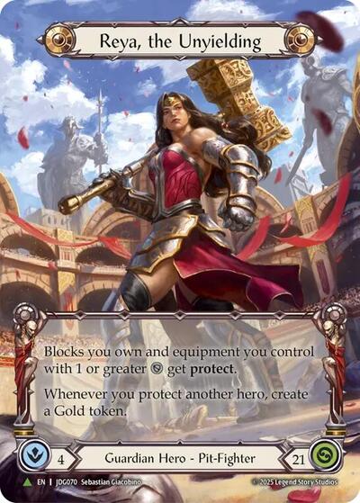 Reya, the Unyielding (Marvel) - JDG070 Flesh and Blood: Promo Cards Marvel Flesh and Blood card — value and price