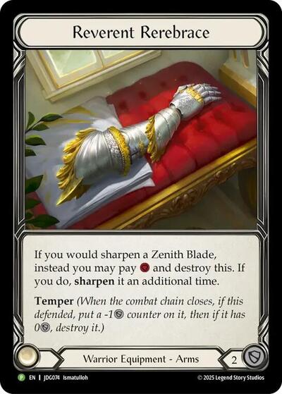 Reverent Rerebrace - JDG074 Flesh and Blood: Promo Cards Promo Flesh and Blood card — value and price