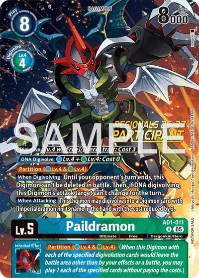 Paildramon - AD1-011 (Regionals 26-27 Season 2 Participant) Advanced Booster Digimon Generation Rare Digimon card — value and price