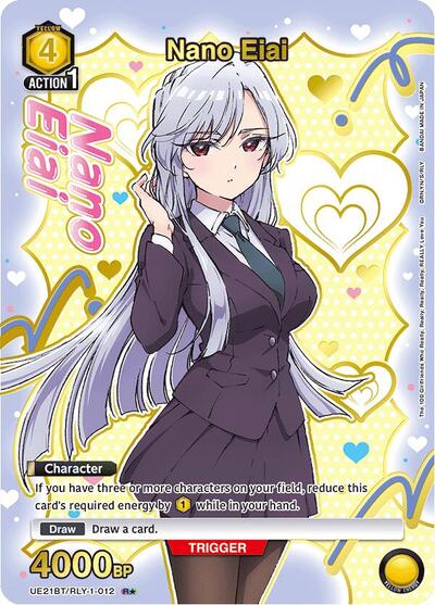 Nano Eiai (012) (R*) (Box Topper Gold Foil) UE21BT: The 100 Girlfriends Who Really, Really, Really, Really, REALLY Love You Rare 1-Star Union Arena card — value and price