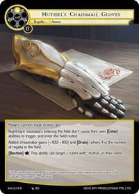 Hutriel's Chainmail Gloves - Force of Will Attack on Velmardia trading card