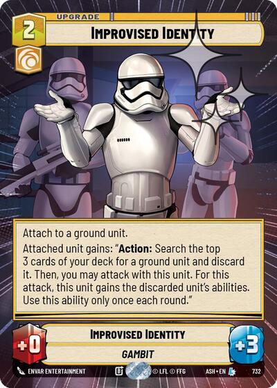 Improvised Identity (Hyperspace Foil) Ashes of the Empire Legendary Star Wars Unlimited card — value and price