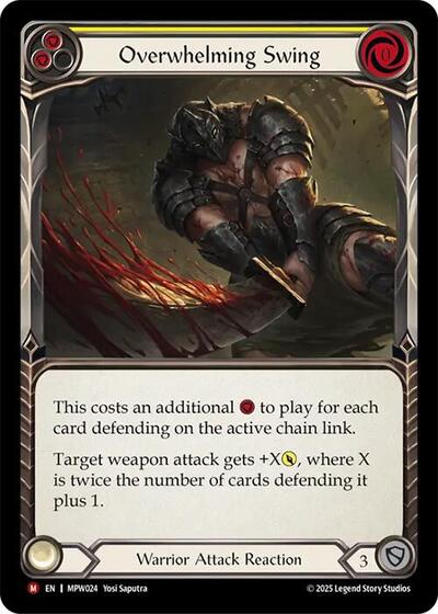Overwhelming Swing — Rainbow Foil Mastery Pack Warrior Majestic Flesh and Blood card — value and price