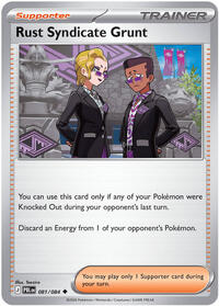 Rust Syndicate Grunt #081/084 from ME05: Pitch Black pre-release Pokemon card image