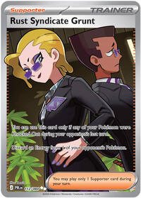 Rust Syndicate Grunt #112/084 from ME05: Pitch Black pre-release Pokemon card image
