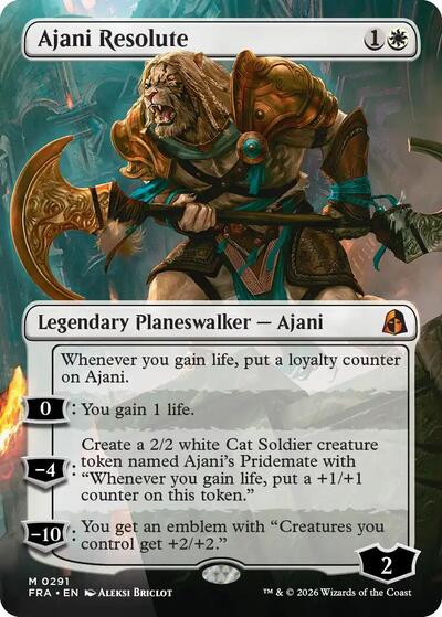 Ajani Resolute (Borderless) from FRA #291, Magic: The Gathering card