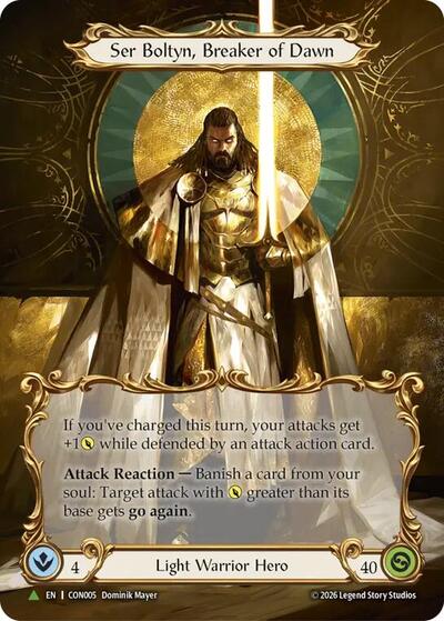Ser Boltyn, Breaker of Dawn (Marvel) - CON005 Flesh and Blood: Promo Cards Promo Flesh and Blood card — value and price