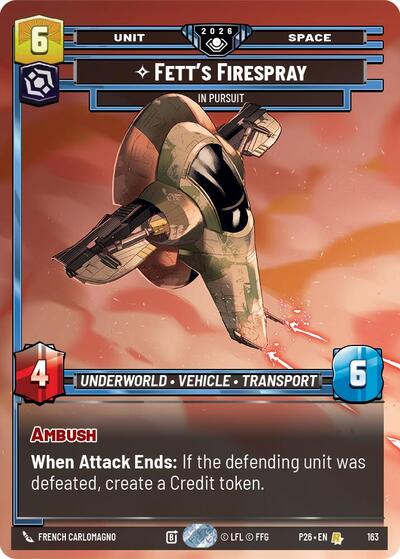 Fett's Firespray - In Pursuit (Prize Wall) (Foil) Galactic Championship 2026 Rare Star Wars Unlimited card — value and price