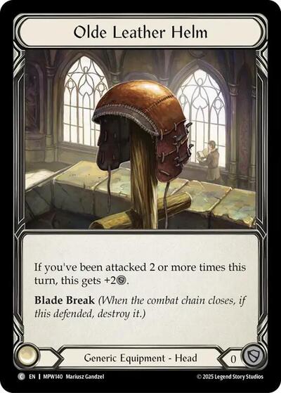 Olde Leather Helm — Cold Foil Mastery Pack Warrior Common Flesh and Blood card — value and price