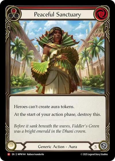 Peaceful Sanctuary (Red) Mastery Pack Warrior Majestic Flesh and Blood card — value and price