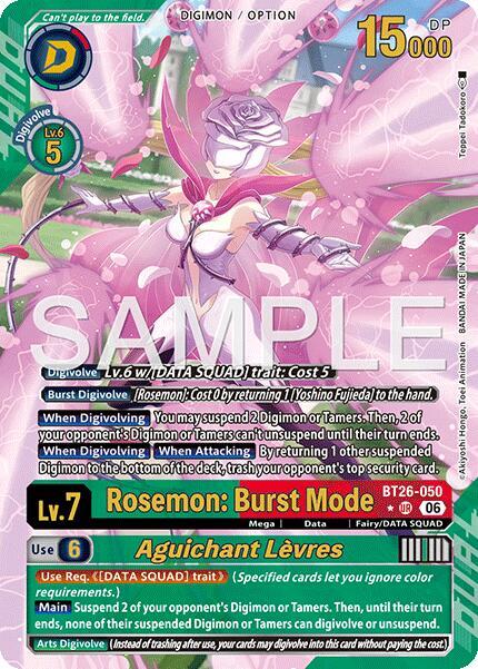 Rosemon: Burst Mode // Aguichant Levres (Alternate Art), Timeless Bonds card number BT26-050 UR