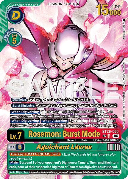 Rosemon: Burst Mode // Aguichant Levres (SP), Timeless Bonds card number BT26-050 SP