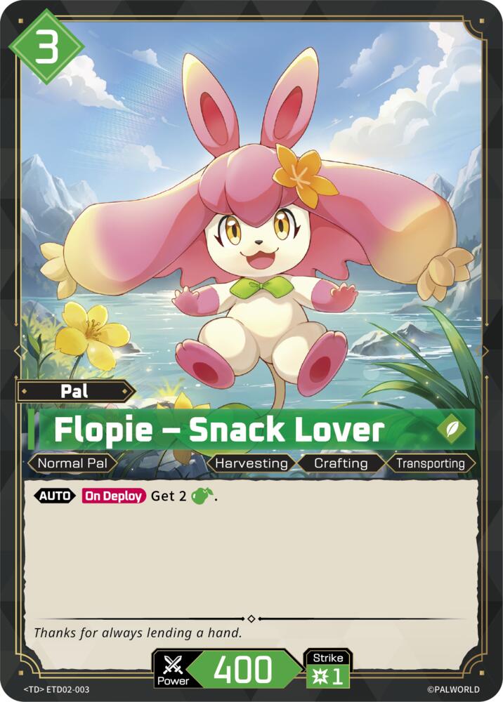 Flopie - Snack Lover (TD02: Dawn of Palpagos Green•Purple) — Palworld card