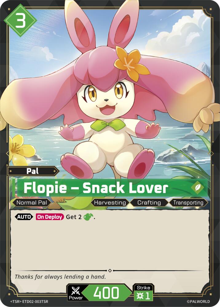 Flopie - Snack Lover (TD02: Dawn of Palpagos Green•Purple) — Palworld card