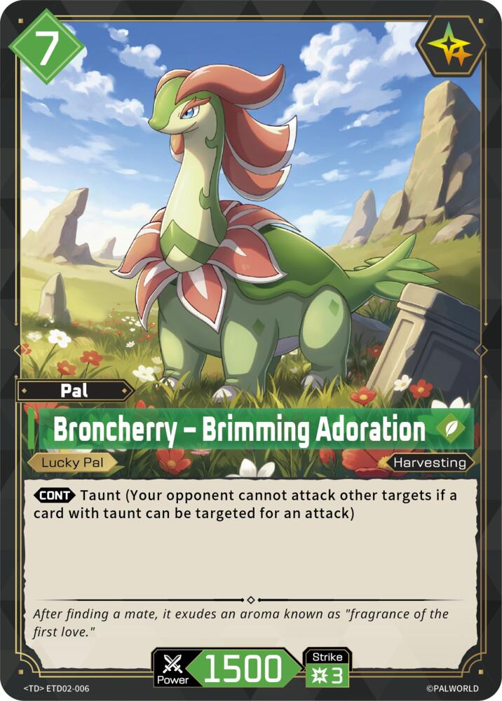 Broncherry - Brimming Adoration (TD02: Dawn of Palpagos Green•Purple) — Palworld card