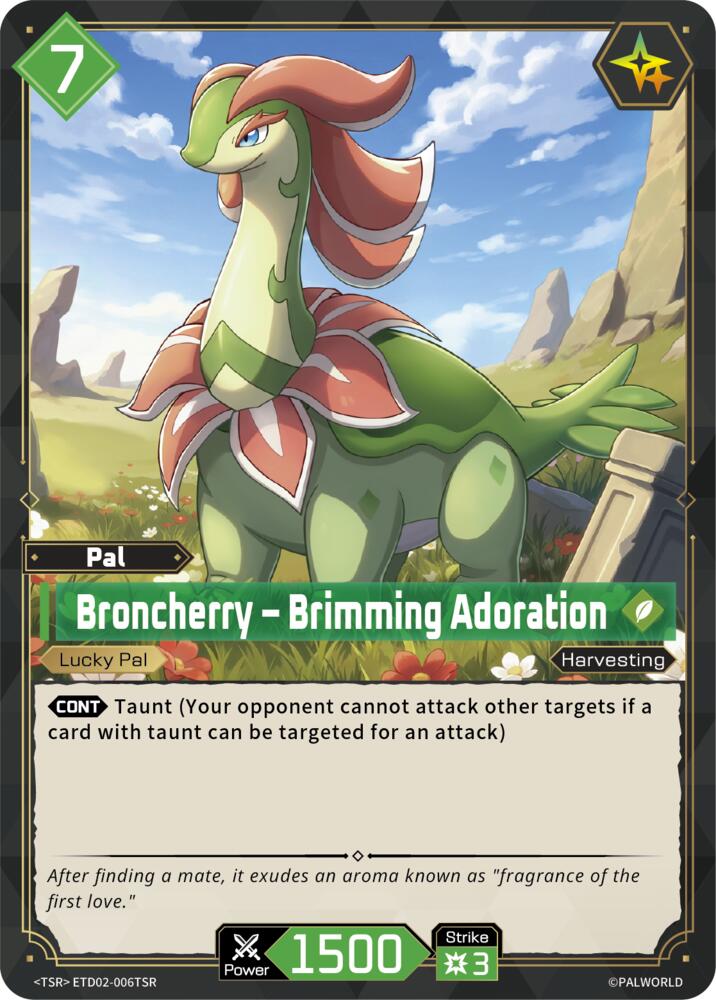 Broncherry - Brimming Adoration (TD02: Dawn of Palpagos Green•Purple) — Palworld card