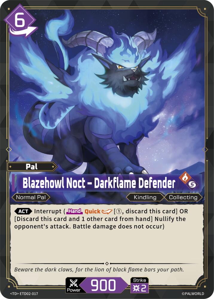 Blazehowl Noct - Darkflame Defender (TD02: Dawn of Palpagos Green•Purple) — Palworld card