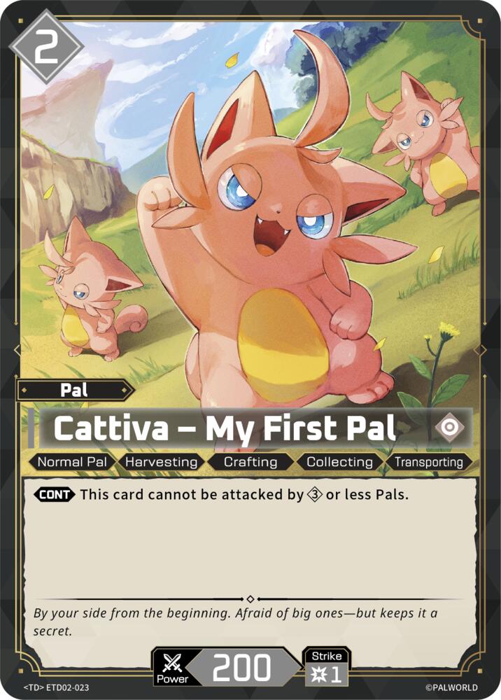 Cattiva - My First Pal (TD02: Dawn of Palpagos Green•Purple) — Palworld card