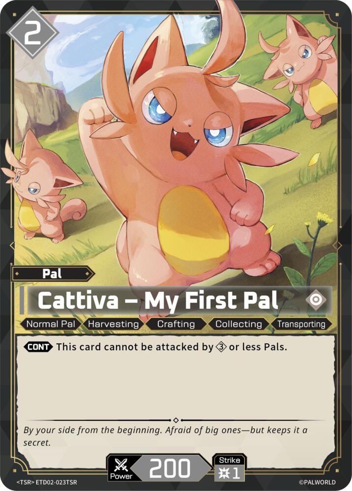 Cattiva - My First Pal (TD02: Dawn of Palpagos Green•Purple) — Palworld card