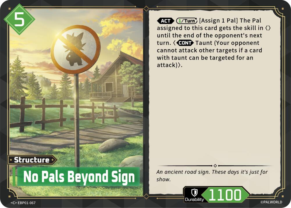 No Pals Beyond Sign (BP01: Dawn of Palpagos) — Palworld card