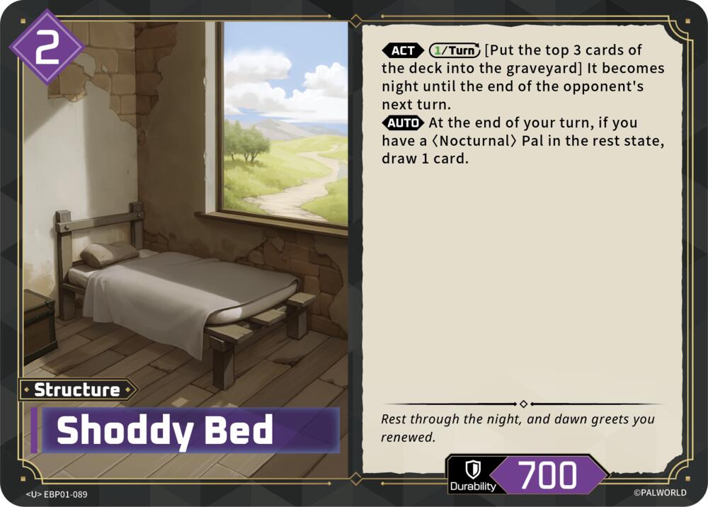 Shoddy Bed (BP01: Dawn of Palpagos) — Palworld card