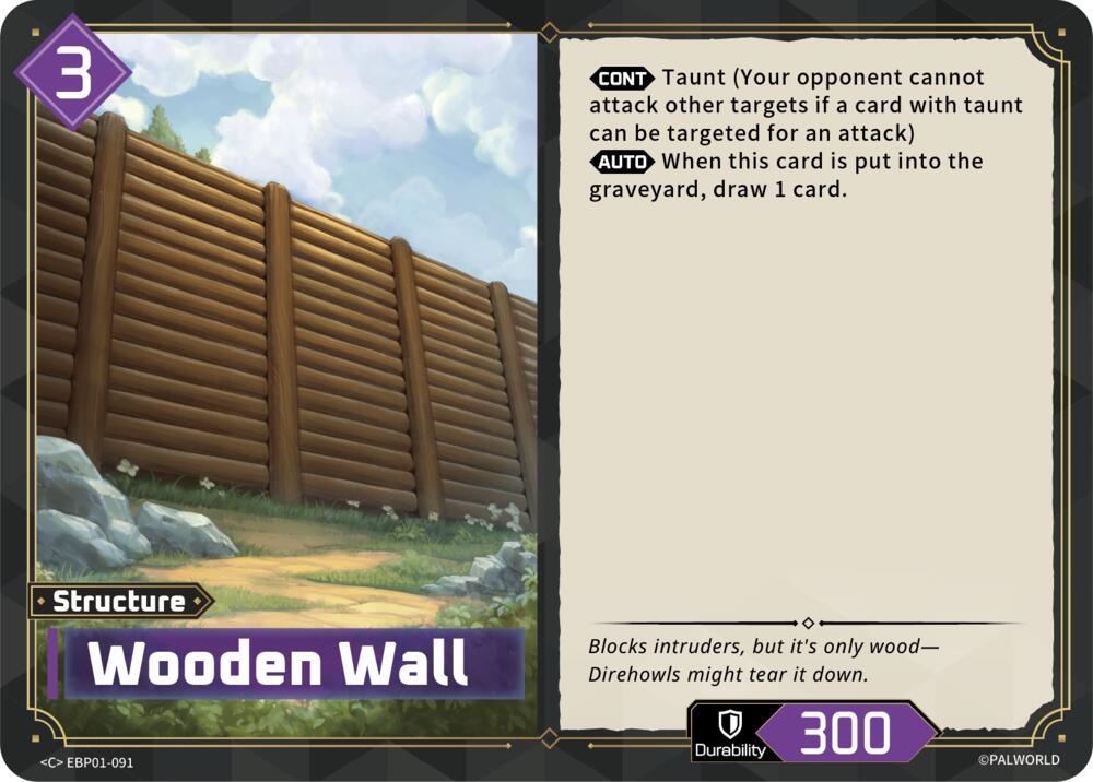 Wooden Wall (BP01: Dawn of Palpagos) — Palworld card