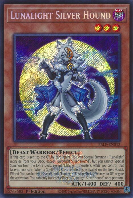 Lunalight Silver Hound (Emblazoned Secret Rare), Limited Pack World Championship 2026 card number 26LP-EN012