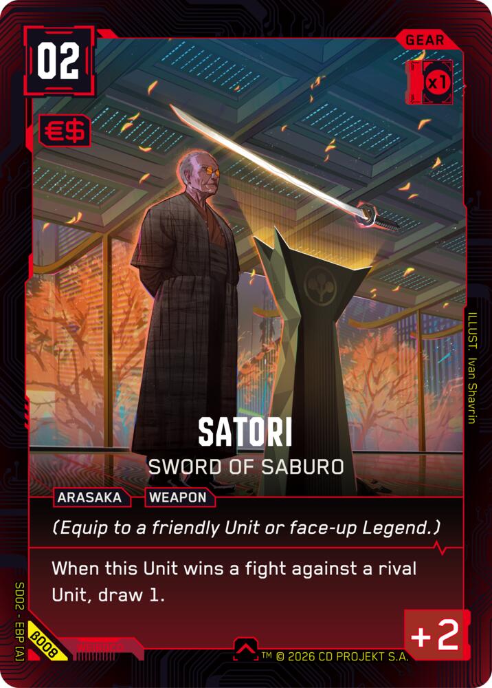 Satori - Sword of Saburo (Embracing Power - Beta Starter Deck) — Cyberpunk TCG card
