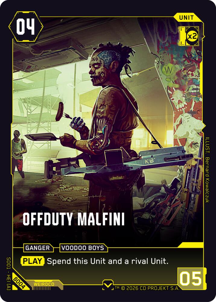 Offduty Malfini (The Heist - Beta Starter Deck) — Cyberpunk TCG card