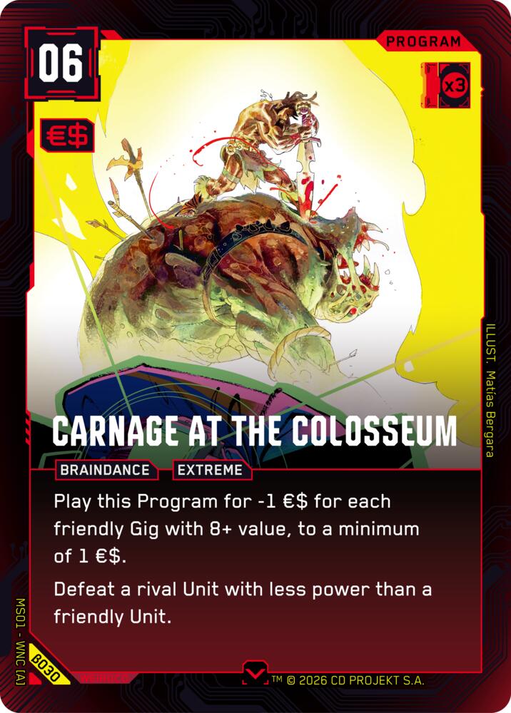 Carnage at the Colosseum (Welcome to Night City - Beta) — Cyberpunk TCG card