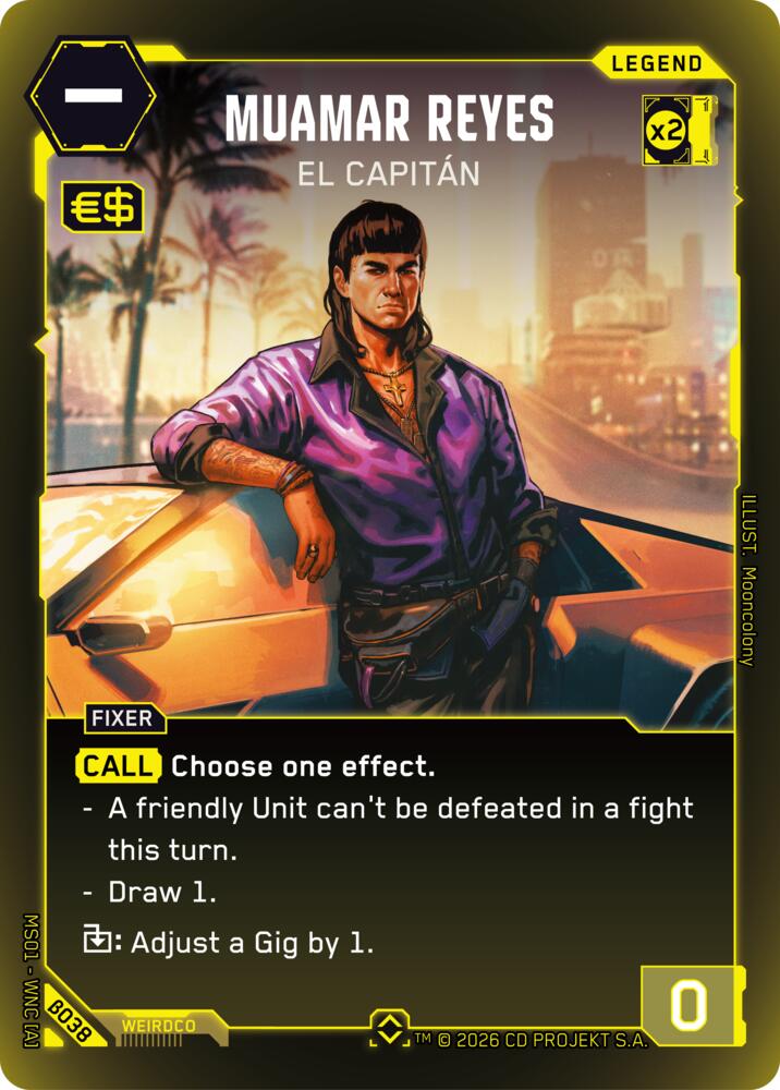 Muamar Reyes - El Capitan (Welcome to Night City - Beta) — Cyberpunk TCG card
