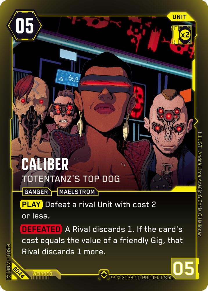 Caliber - Totentanz's Top Dog (Welcome to Night City - Beta) — Cyberpunk TCG card