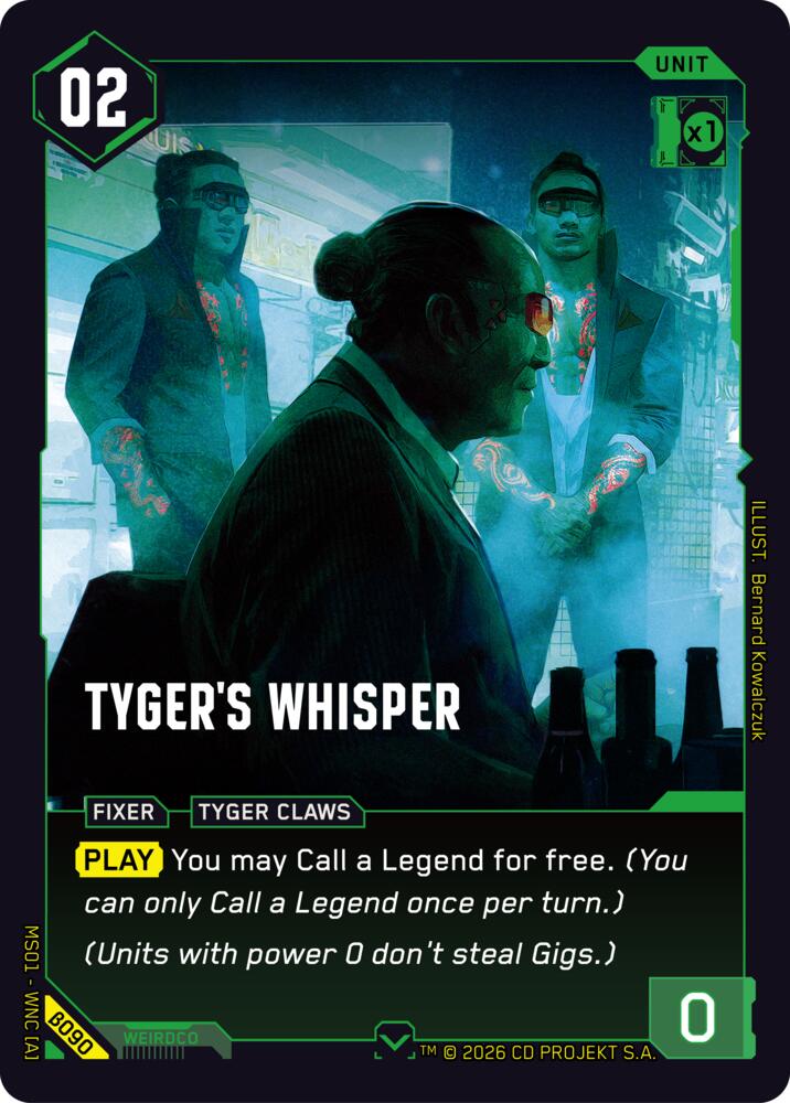 Tyger's Whisper (Welcome to Night City - Beta) — Cyberpunk TCG card